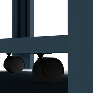 English Elm 48 inch Coffee Table Blue Denim & Whiskey Two-Tone Farmhouse Poplar Top with Shelf, Casters, Ready-to-Use B108131555