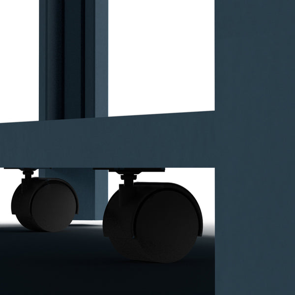 English Elm 48 inch Coffee Table Blue Denim & Whiskey Two-Tone Farmhouse Poplar Top with Shelf, Casters, Ready-to-Use B108131555