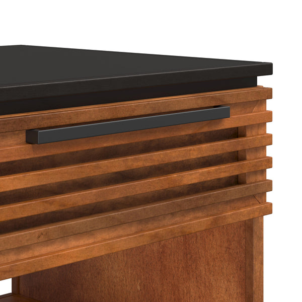 English Elm 24" Scandinavian Side Table in Black & Bourbon Finish, Poplar/Okume Craft, Drawer + Shelf, Ready B108131541