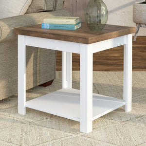 English Elm 24 inch Side Table Jasmine Whitewash & Barnwood Two-Tone End Table Fully Assembled Rustic Chic Decor B108131543