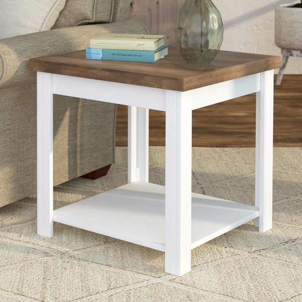 English Elm 24 inch Side Table Jasmine Whitewash & Barnwood Two-Tone End Table Fully Assembled Rustic Chic Decor B108131543