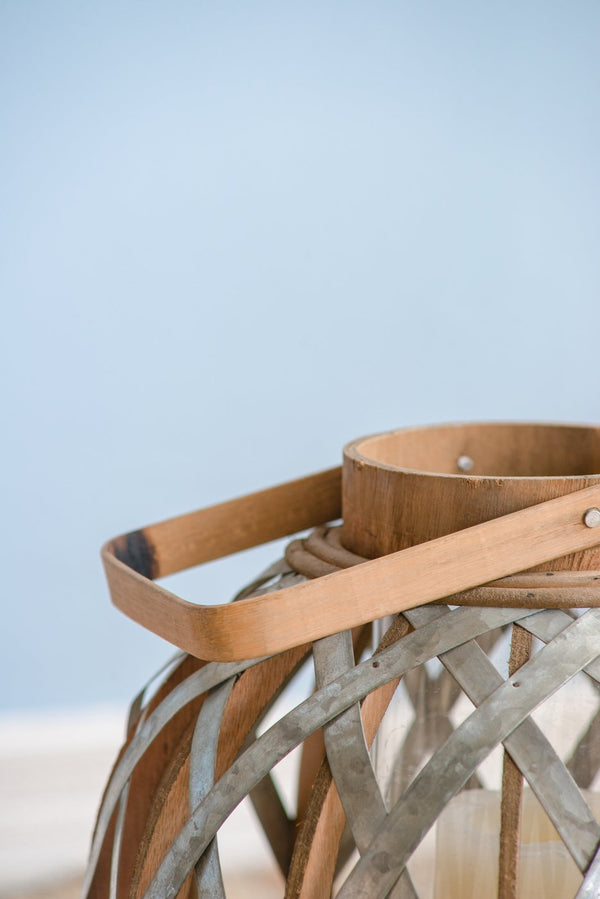 English Elm Decorative Lantern With Bamboo Handle - Rustic Iron-Caged Indoor Outdoor Lighting For Events & Homes W2078131631