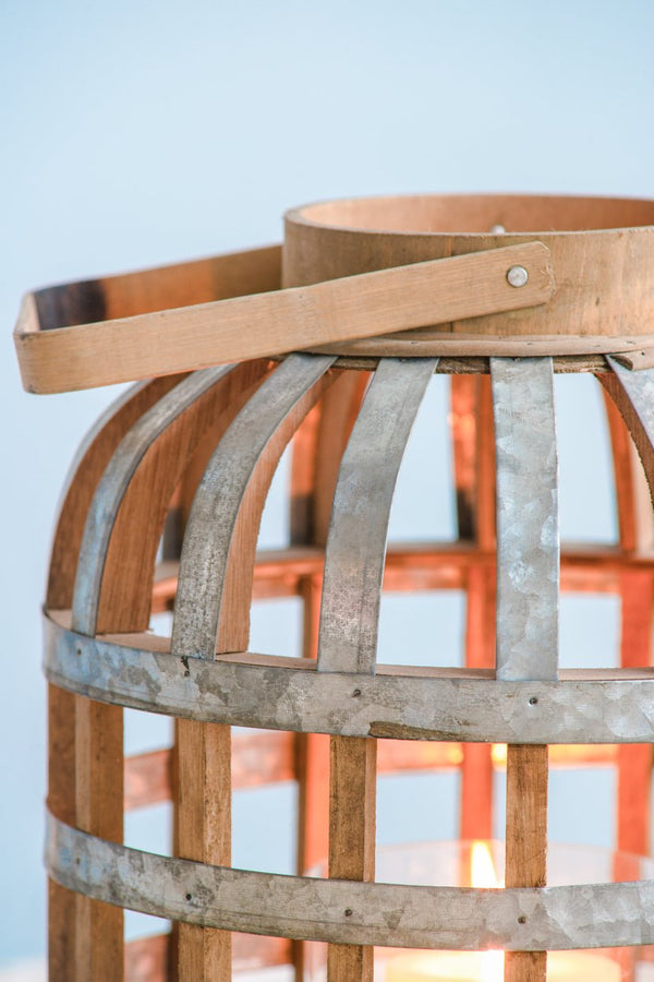 English Elm Decorative Lantern With Bamboo Handle - Rustic Wooden Accent For Indoor, Outdoor & Wedding Décor W2078131633
