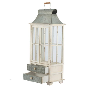 English Elm Wooden Farmhouse Lantern Set Two Fir and Galvanized Metal with Distressed White Finish W2078131630