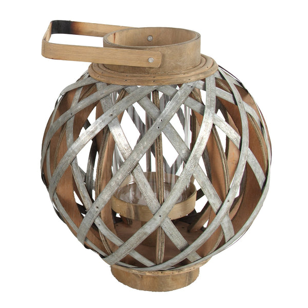 English Elm Decorative Lantern With Bamboo Handle - Rustic Iron-Caged Indoor Outdoor Lighting For Events & Homes W2078131631