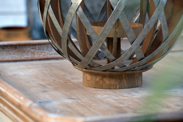 English Elm Decorative Lantern With Bamboo Handle - Rustic Iron-Caged Indoor Outdoor Lighting For Events & Homes W2078131631