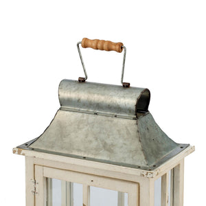 English Elm Wooden Farmhouse Lantern Set Two Fir and Galvanized Metal with Distressed White Finish W2078131630