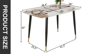 English Elm Modern Minimalist Dining Table With Patterned Sintered Stone Top & Sturdy Black Metal Legs, F-001 W1151S00398
