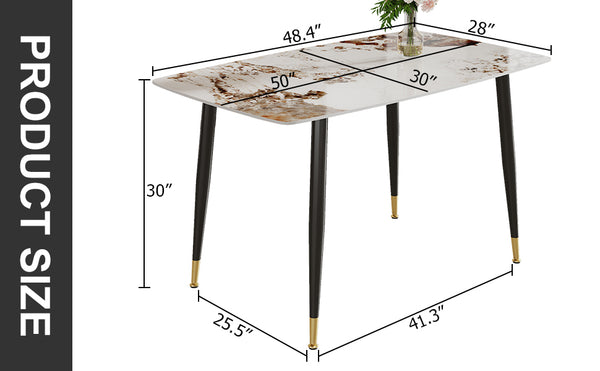 English Elm Modern Minimalist Dining Table With Patterned Sintered Stone Top & Sturdy Black Metal Legs, F-001 W1151S00398