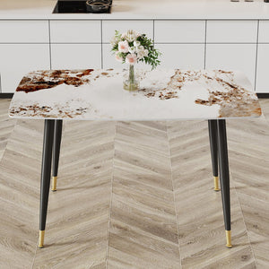 English Elm Modern Minimalist Dining Table With Patterned Sintered Stone Top & Sturdy Black Metal Legs, F-001 W1151S00398