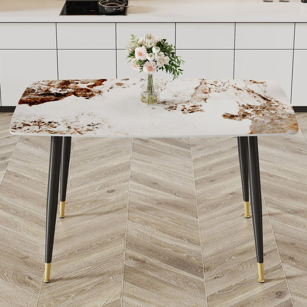 English Elm Modern Minimalist Dining Table With Patterned Sintered Stone Top & Sturdy Black Metal Legs, F-001 W1151S00398