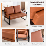 English Elm Pu Leather Armchair Metal Frame Upholstered Armchair, Upholstered Backrest, Living Room Sofa One Double Sofa+One Single Sofa (Brown Pu Leather+Metal Frame+Foam) Sf-008