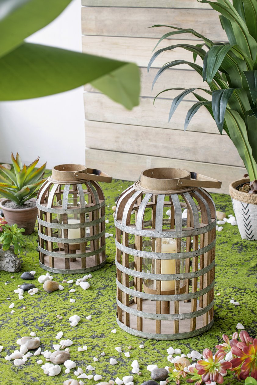 English Elm Decorative Lantern With Bamboo Handle - Rustic Wooden Accent For Indoor, Outdoor & Wedding Décor W2078131633