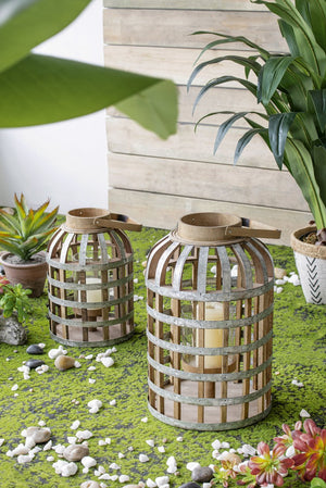 English Elm Decorative Lantern With Bamboo Handle - Rustic Wooden Accent For Indoor, Outdoor & Wedding Décor W2078131633