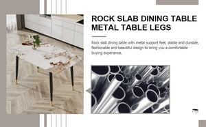 English Elm Modern Minimalist Dining Table With Patterned Sintered Stone Top & Sturdy Black Metal Legs, F-001 W1151S00398