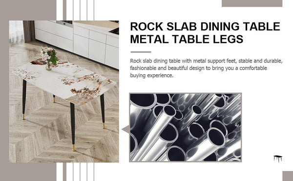 English Elm Modern Minimalist Dining Table With Patterned Sintered Stone Top & Sturdy Black Metal Legs, F-001 W1151S00398