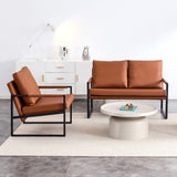 Brown Pu Leather Armchair Set, Metal Frame, Upholstered Backrest, Living Room Sofa SF-008