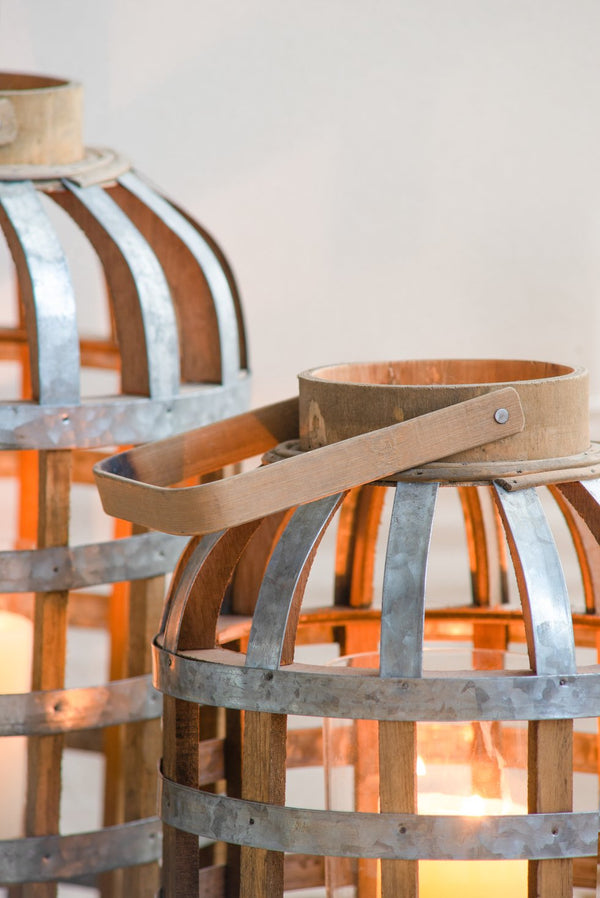 English Elm Decorative Lantern With Bamboo Handle - Rustic Wooden Accent For Indoor, Outdoor & Wedding Décor W2078131633
