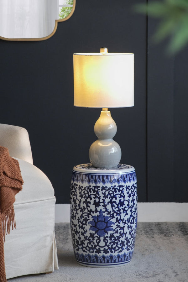 English Elm Ceramic Blue White Porcelain Garden Stool Hand Painted Cobalt Barrel Side Table W2078131635