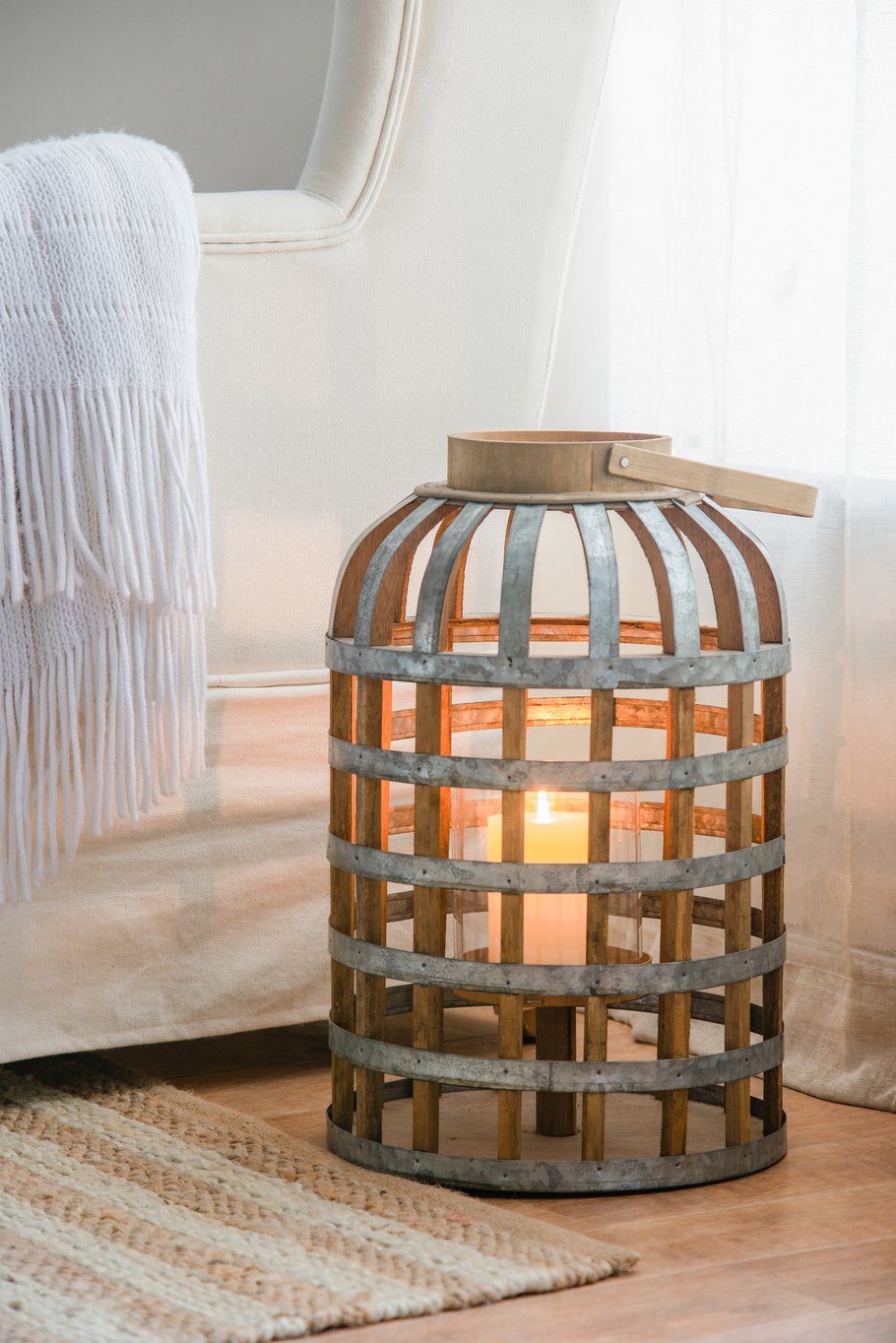 English Elm Decorative Lantern With Bamboo Handle - Rustic Wooden Accent For Indoor, Outdoor & Wedding Décor W2078131633