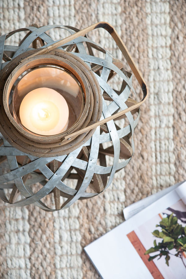 English Elm Decorative Lantern With Bamboo Handle - Rustic Iron-Caged Indoor Outdoor Lighting For Events & Homes W2078131631