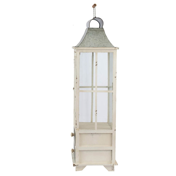 English Elm Wooden Farmhouse Lantern Set Two Fir and Galvanized Metal with Distressed White Finish W2078131630