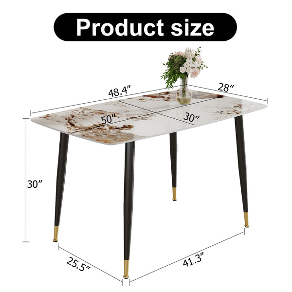 English Elm Modern Minimalist Dining Table With Patterned Sintered Stone Top & Sturdy Black Metal Legs, F-001 W1151S00398