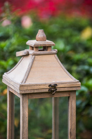 English Elm Wooden Hurricane Lantern Set Fir Frame Glass Panels Indoor Outdoor Candle Decor Pair W2078131625