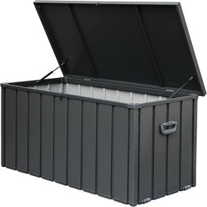 English Elm 120 Gallon Outdoor Storage Deck Box - Waterproof Steel Patio Bin with Rollers, Lockable, Durable Shade W1859131832