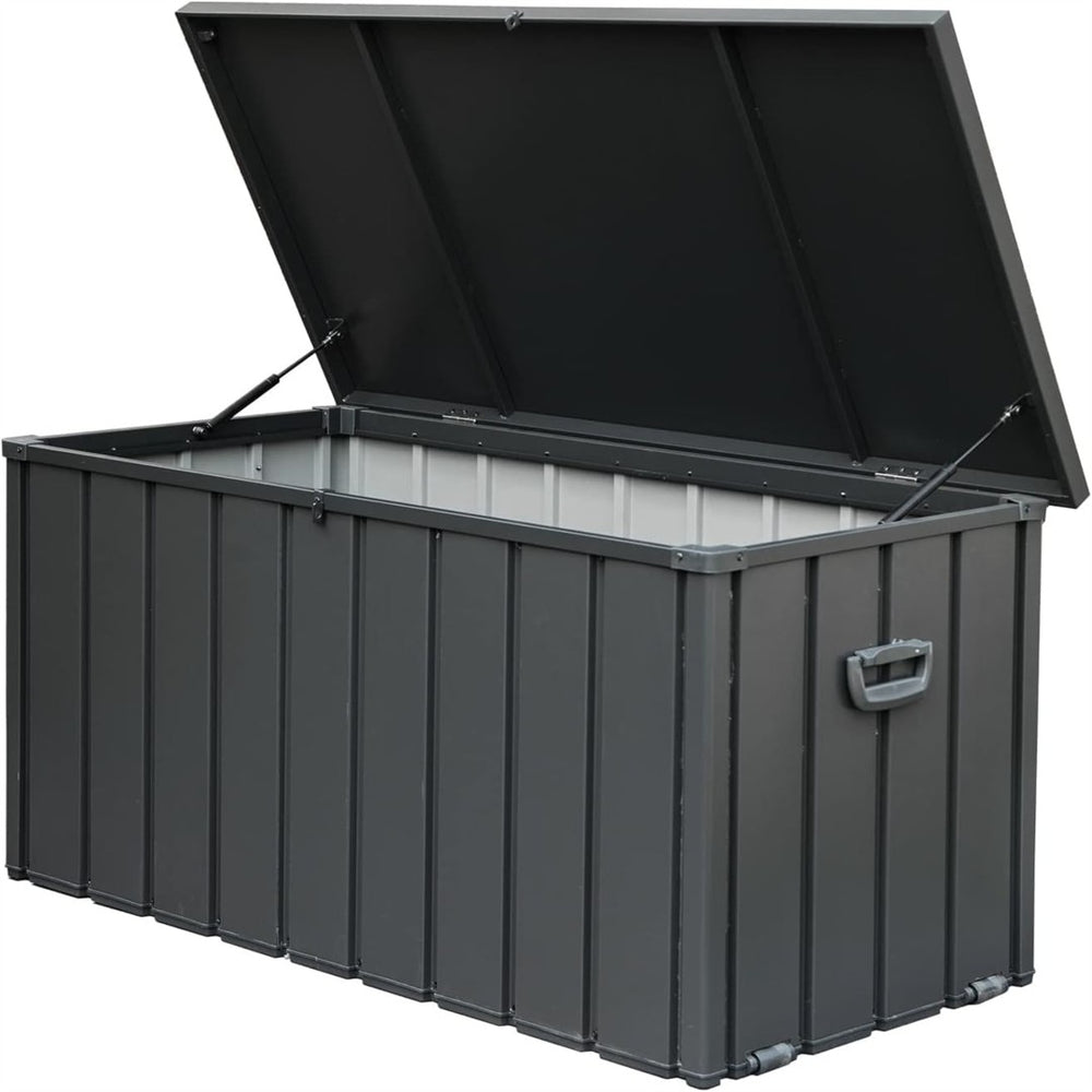 English Elm 100 Gallon Galvanized Steel Outdoor Deck Box Lockable Waterproof Patio Storage Bench W1859131746
