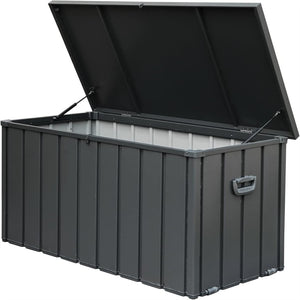English Elm 100 Gallon Galvanized Steel Outdoor Deck Box Lockable Waterproof Patio Storage Bench W1859131746
