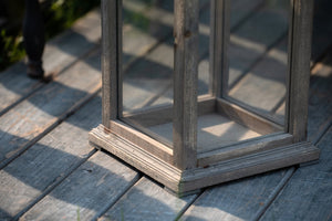 English Elm Wooden Hurricane Lantern Set Fir Frame Glass Panels Indoor Outdoor Candle Decor Pair W2078131625