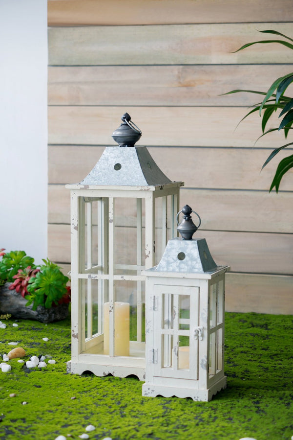 English Elm Wooden Candle Lantern Set – Rustic Hurricane Holders For Home, Garden, Weddings, Indoor & Outdoor Use W2078131628-GIGA