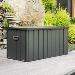 English Elm 100 Gallon Galvanized Steel Outdoor Deck Box Lockable Waterproof Patio Storage Bench W1859131746