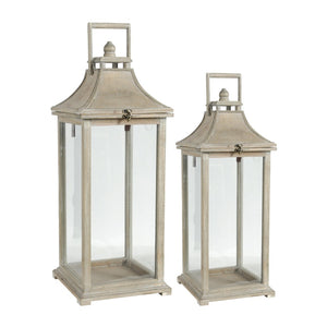 English Elm Wooden Hurricane Lantern Set Fir Frame Glass Panels Indoor Outdoor Candle Decor Pair W2078131625