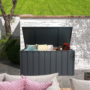 English Elm 100 Gallon Galvanized Steel Outdoor Deck Box Lockable Waterproof Patio Storage Bench W1859131746