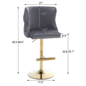 English Elm Hengming Velvet Bar Stool Set with Adjustable Height, Dark Gray Diamond Tufted Back & Decorative Zipper (L22" W21") W212115085