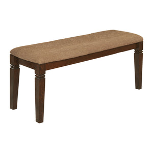 English Elm Transitional Oak Bench 47.75" Upholstered Neutral Fabric Seat Espresso Finish Notch Accent, Classic Appeal B011131719