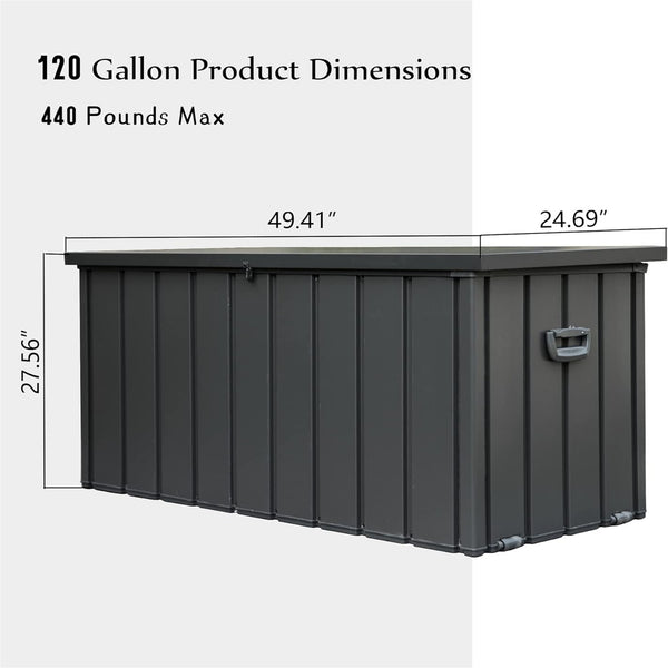 English Elm 120 Gallon Outdoor Storage Deck Box - Waterproof Steel Patio Bin with Rollers, Lockable, Durable Shade W1859131832