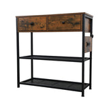 Narrow Console Table with 2 Drawers, 2 Shelves, AC Outlets, and 2 USB Ports, Antique brown