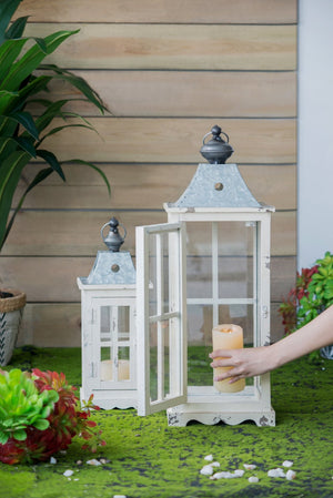 English Elm Wooden Candle Lantern Set – Rustic Hurricane Holders For Home, Garden, Weddings, Indoor & Outdoor Use W2078131628-GIGA