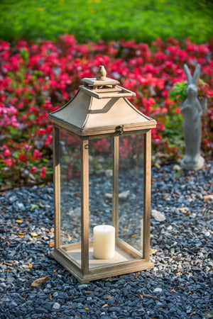 English Elm Wooden Hurricane Lantern Set Fir Frame Glass Panels Indoor Outdoor Candle Decor Pair W2078131625