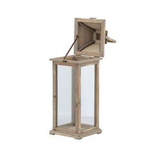 English Elm Wooden Hurricane Lantern Set Fir Frame Glass Panels Indoor Outdoor Candle Decor Pair W2078131625