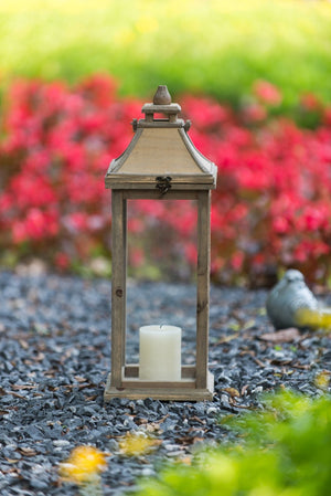 English Elm Wooden Hurricane Lantern Set Fir Frame Glass Panels Indoor Outdoor Candle Decor Pair W2078131625