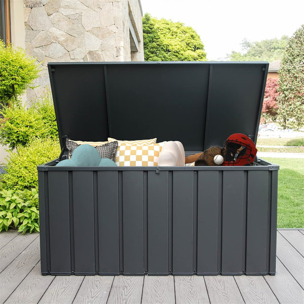 English Elm 120 Gallon Outdoor Storage Deck Box - Waterproof Steel Patio Bin with Rollers, Lockable, Durable Shade W1859131832