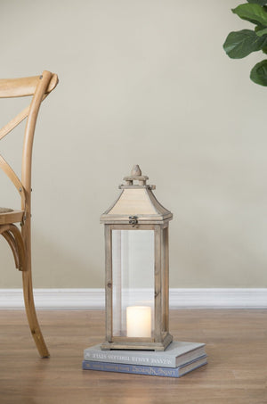 English Elm Wooden Hurricane Lantern Set Fir Frame Glass Panels Indoor Outdoor Candle Decor Pair W2078131625
