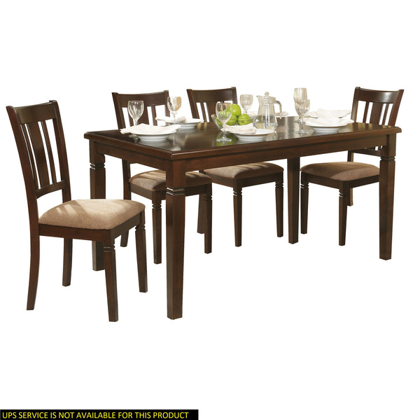English Elm 5pc Transitional Dining Set with Espresso Wood, Fabric Upholstered Side Chairs, Arts & Crafts Flair B011S00550