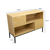 Hearth and Haven Sideboard with 2 Wavy Grain Doors and Open Storages, Oak and Black W1785118916