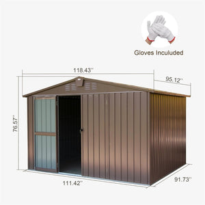 English Elm Outdoor Galvanized Steel Storage Shed 10x8 Lockable Double Door Backyard Organizer W1859S00040