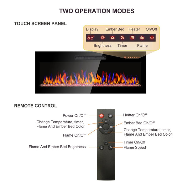 English Elm 60 Inch Wall Mounted Electric Fireplace Recessed Tempered Glass Led Flame Heater W1769103306